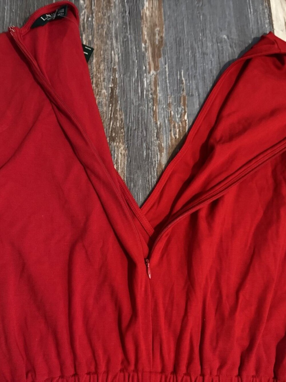 Lauren Ralph Lauren Womens Small Jumpsuit Red V-Neck Open Knit Tapered Zip NEW - Picture 6 of 10